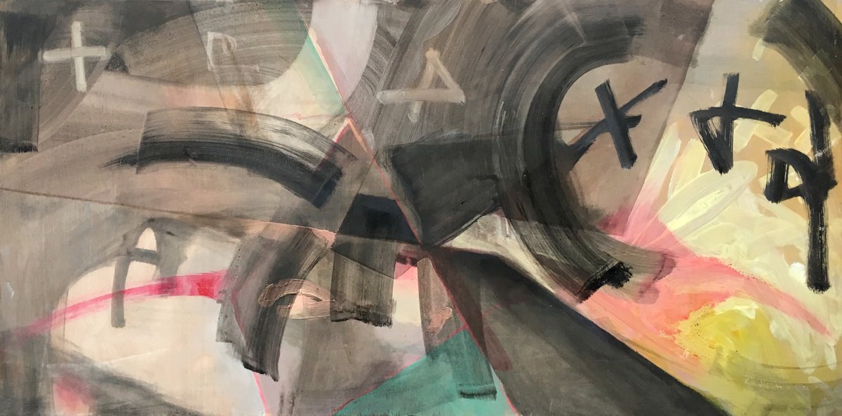 Geometric Abstract Oil Painting By Guy Pickford, 48 X 24, Unsuppressed Dimension, Original Artwork