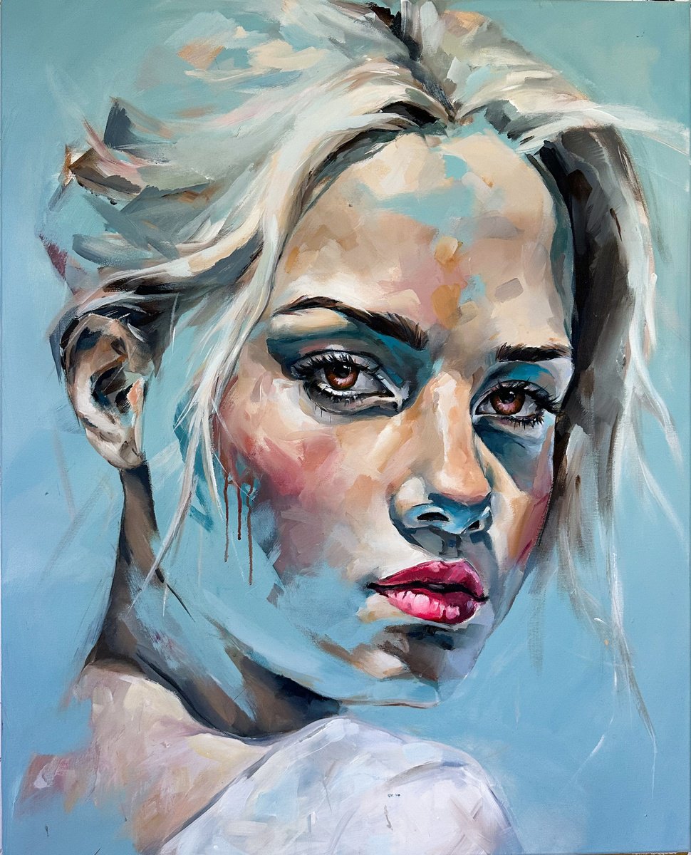 Impressionistic Portrait Acrylic Painting By Ferenc Racz, 31 X 39, Sephora, Original Artwork