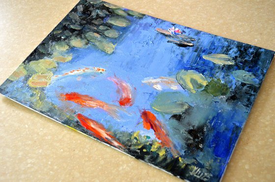 Pond with fish. Sketch
