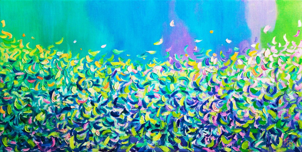 Abstract Oil Painting By Andrei Sitsko, 39 X 20, The Garden Vii, Original Artwork