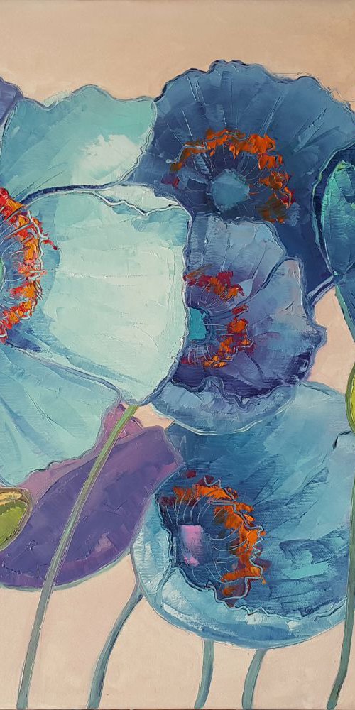 Blue poppies by Mary Voloshyna