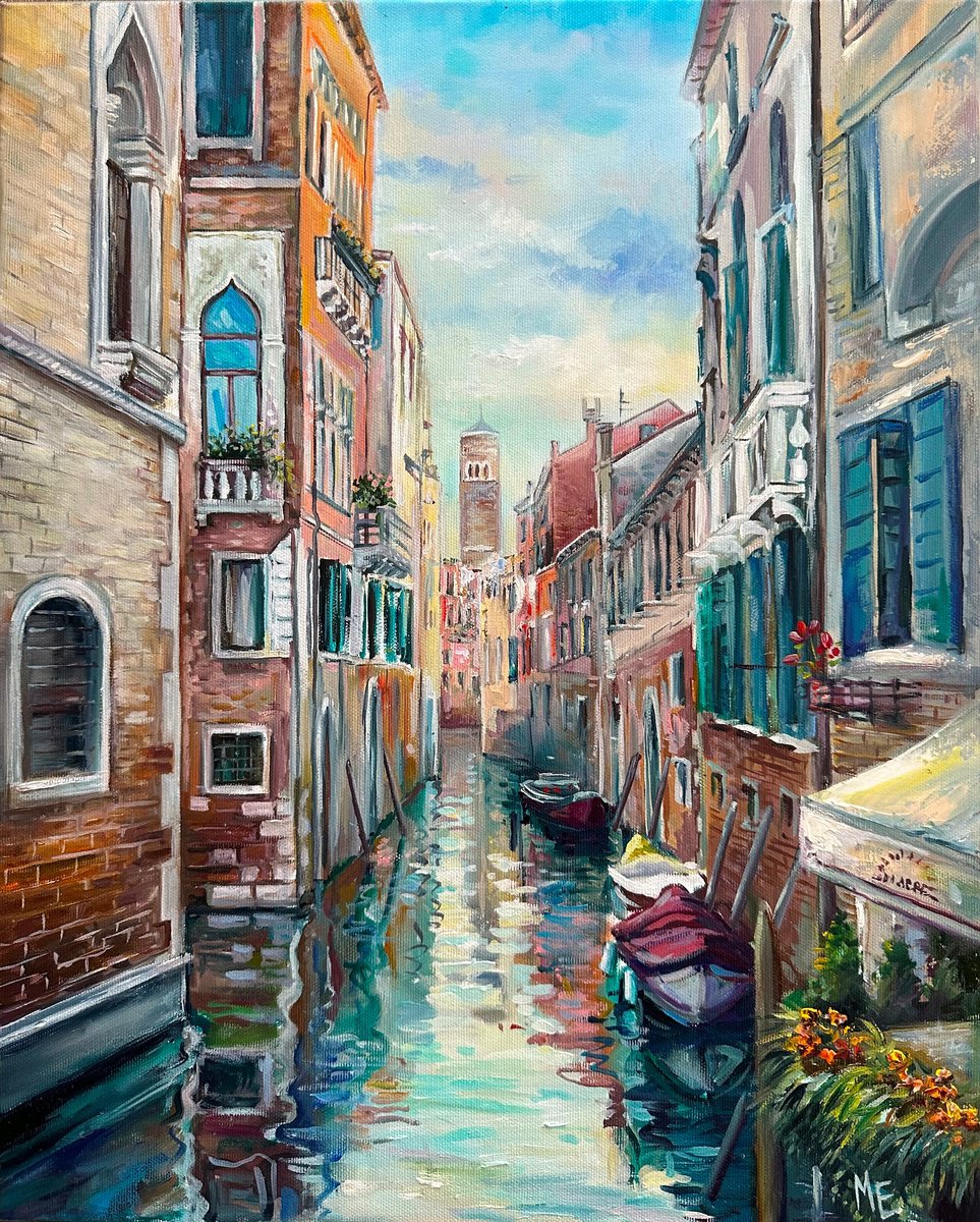 Impressionistic Cityscapes Oil Painting By Olena Hontar, 16 X 20", Venice, Original Artwork