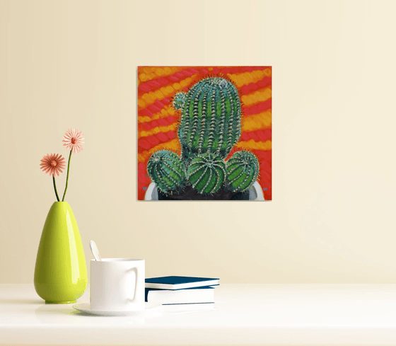 Cactus on a Striped Background