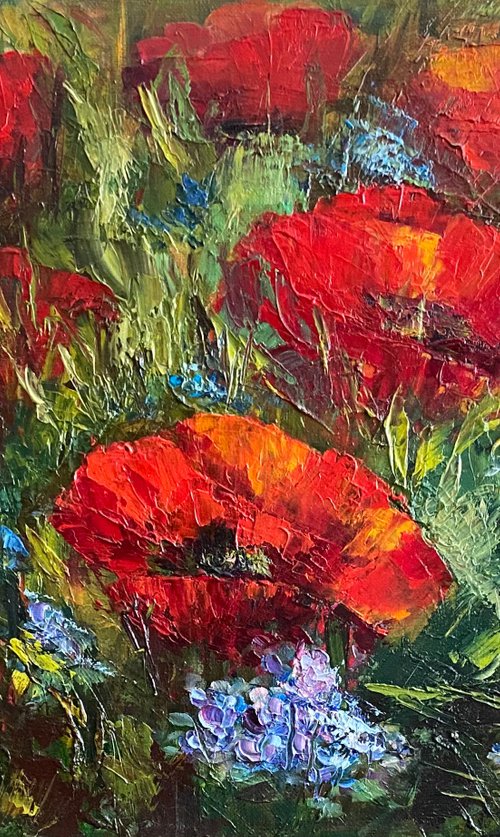 Poppy field. Red flowers. by Larisa Batenkova