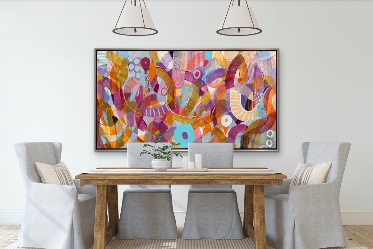 Organic Abstract Acrylic Painting By Rashna Hackett, 68 X 37", Let It Bloom, Original Artwork