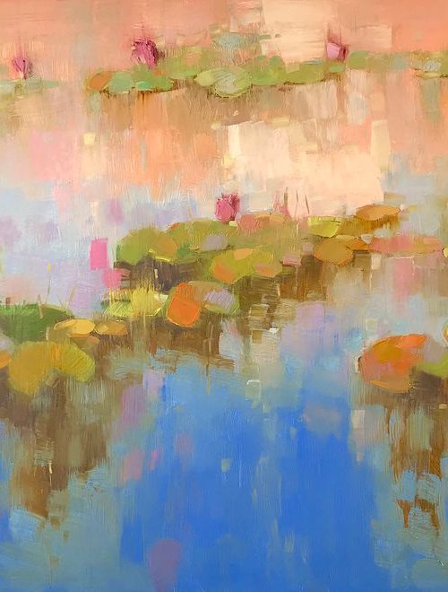 Waterlilies Pond, Original oil Painting, Large Size, Handmade artwork, One of a Kind by Vahe Yeremyan