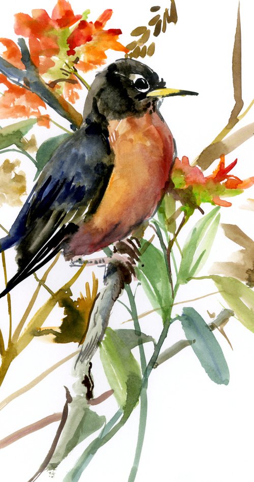 American Robin Bird Art by Suren Nersisyan