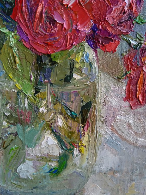 Still life- roses (40x47cm, oil canvas, ready to hang)