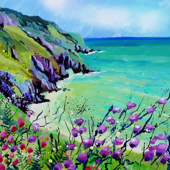 Devon Coast with purple mallow