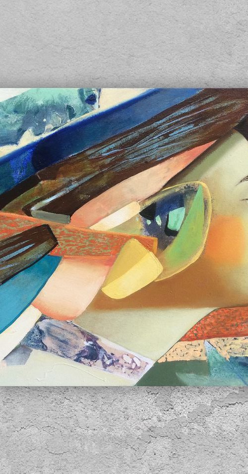 Abstract woman painting, beige wall art by Kate Kulish