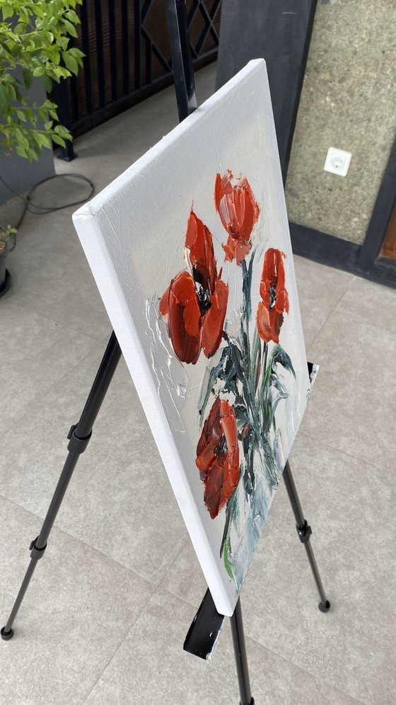 Red Poppy Textured Impasto