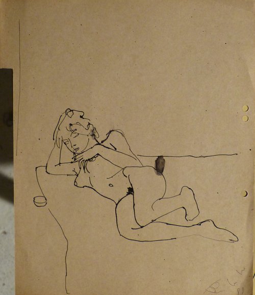 Reclining Nude, on divider paper 22x27 cm by Frederic Belaubre