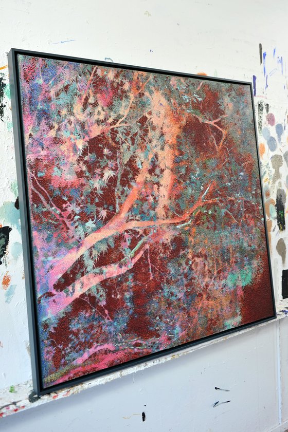 Oxidized burgundy tree leaves