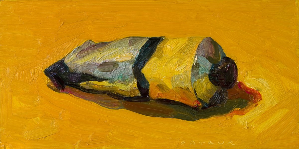 Impressionistic Still Life Oil Painting By Olivier Payeur, 10 X 5", Yellow Tube On Yellow, Original Artwork