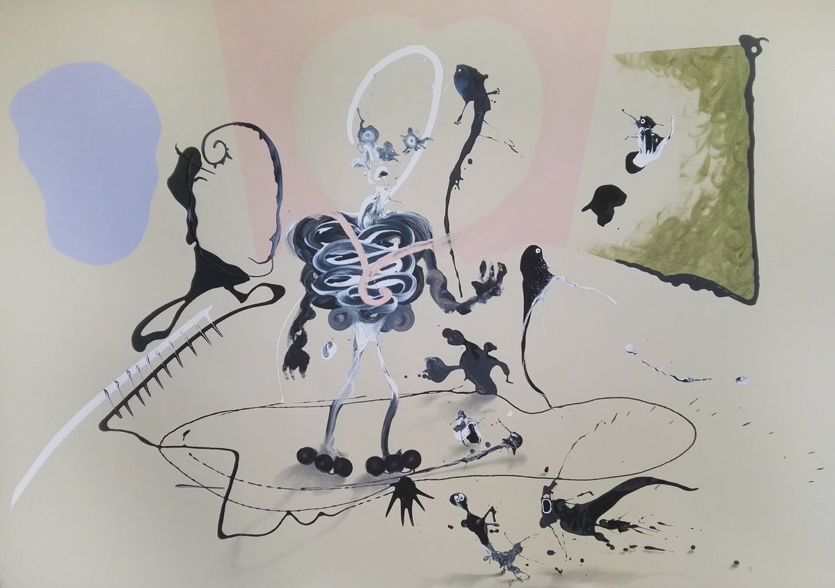 Surrealistic Animal Acrylic Painting By Stefano Mazzolini, 39 X 28", Acali, Original Artwork