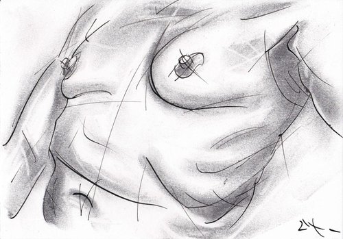 Drawing nude study, charcoal ink by Lionel Le Jeune