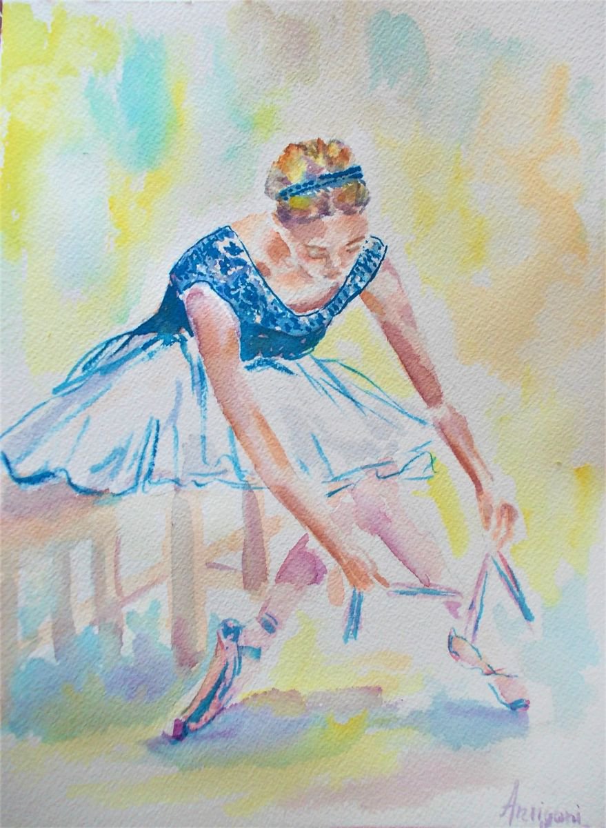 Ballerina 2-Original ballet watercolor painting by Antigoni Tziora