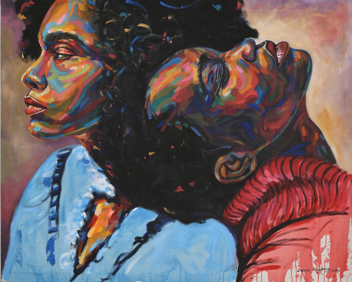 Expressive Portrait Acrylic Painting By Damola Ayegbayo, 60 X 48, Sisterhood 2, Original Artwork