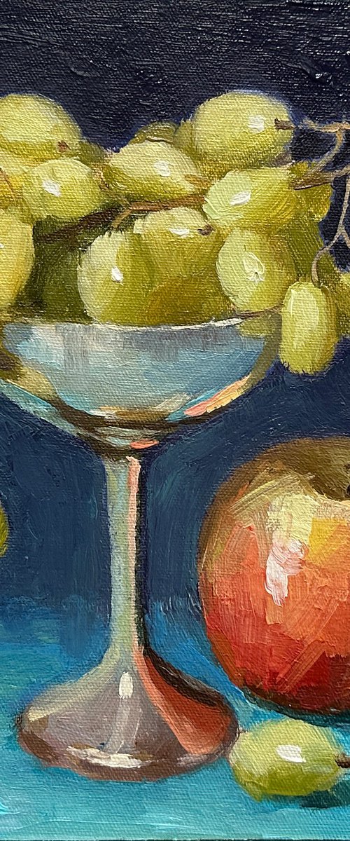 Still Life with Apple and Grapes by Ling Strube
