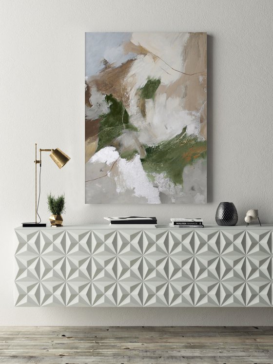 "Green Velor" Sage green gray abstract art