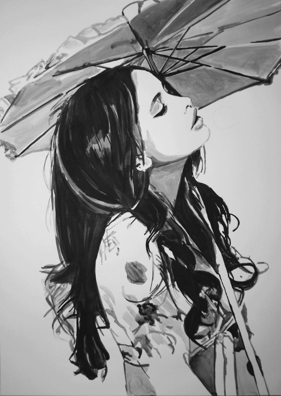 Girl with umbrella ID #4/ 70 x 49.8 cm