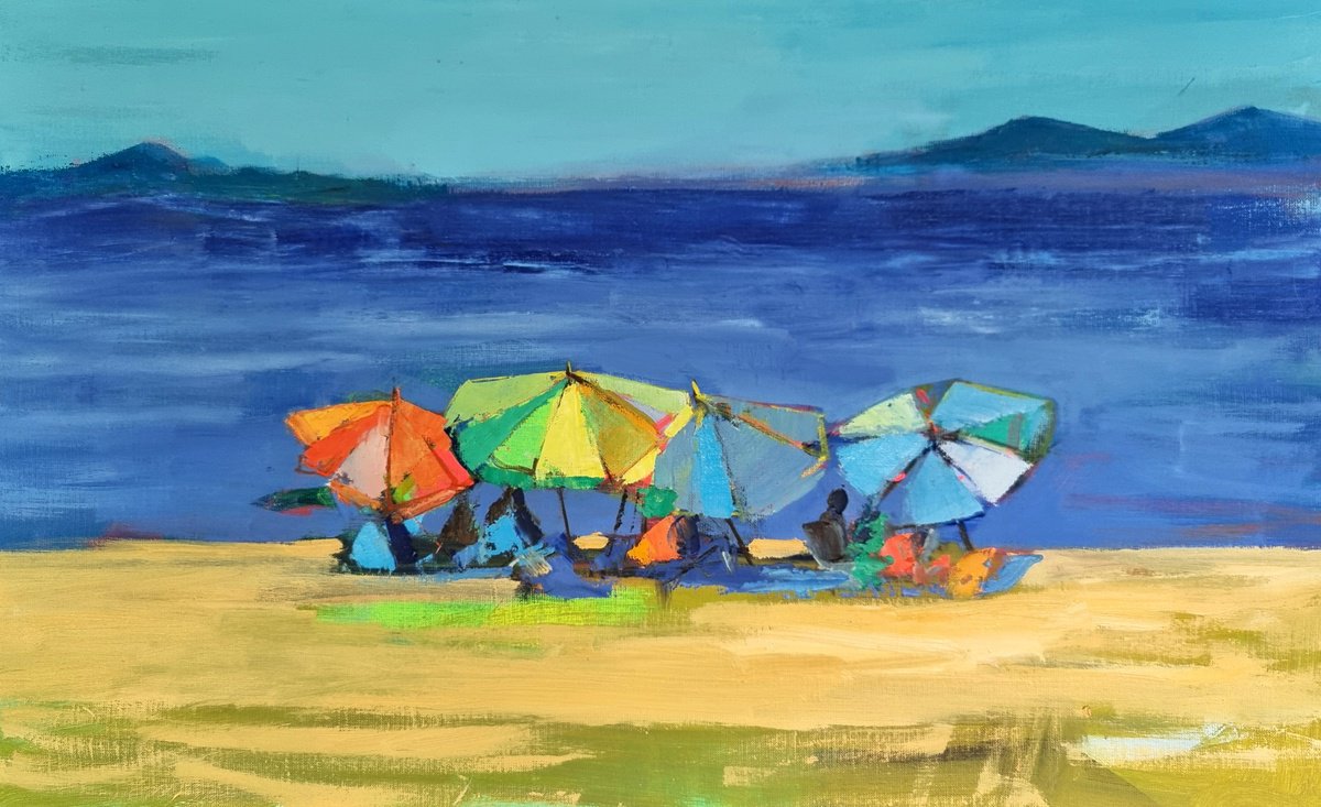 Impressionistic Landscape Oil Painting By Victoria Cozmolici, 31 X 20", Beach, Original Artwork