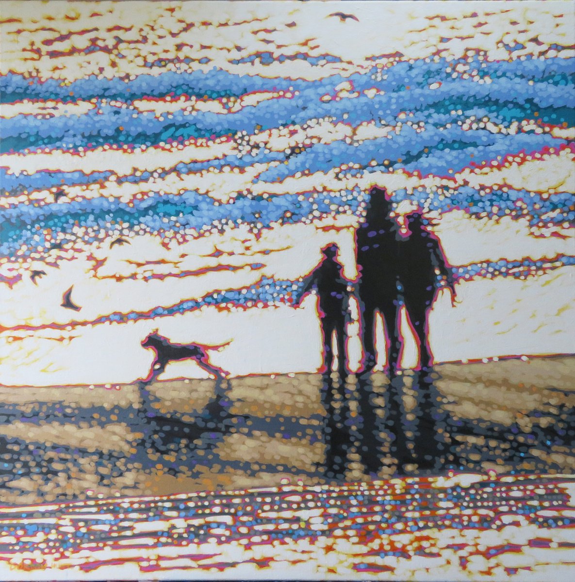 Impressionistic Landscape Acrylic Painting By Gordon Hunt, 39 X 39, Very Bright But Very Breezy, Original Artwork