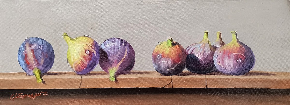 Photorealistic Still Life Oil Painting By Arayik Muradyan, 22 X 8, Figs, Original Artwork