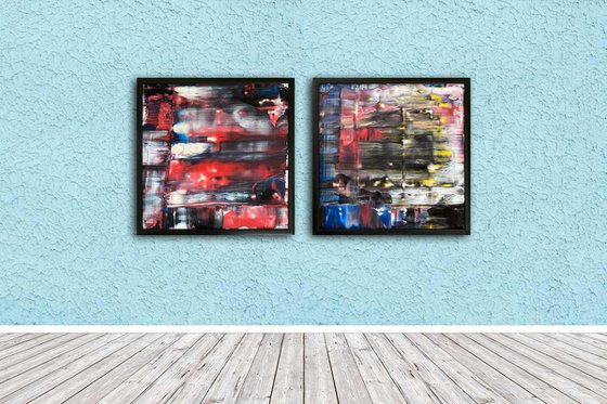 "Come Home To Me" - Original PMS Abstract Diptych Acrylic Paintings On Plexiglass, Framed - 52" x 26"