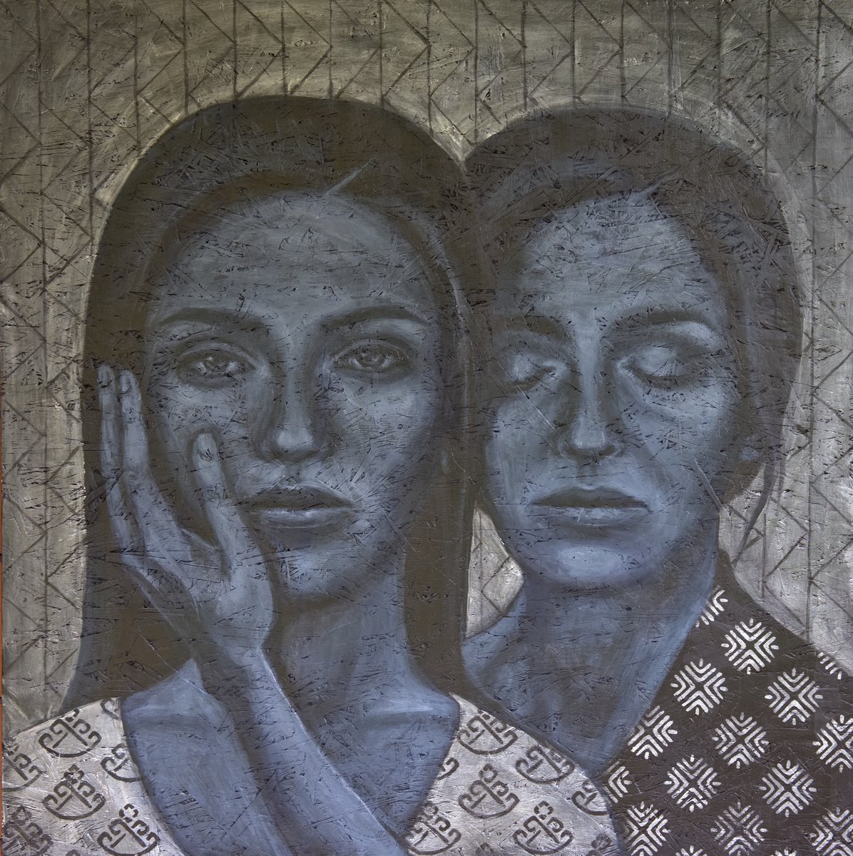 Expressive Portrait Acrylic Painting By Artmoods Tp, 35 X 35, In The Blink Of An Eye, Original Artwork