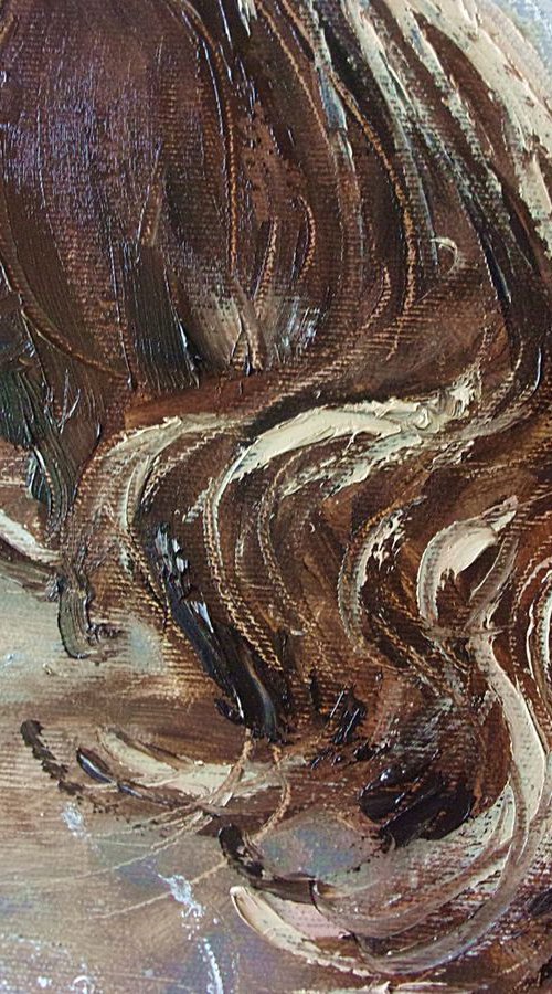 " TIME TO GET UP ... " - original oil painting on canvas, palette knife by Monika Luniak