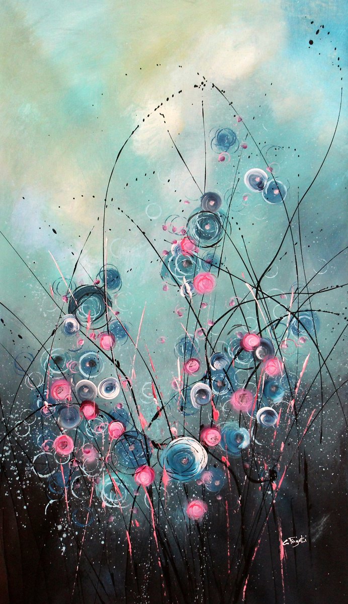 Wonderstorms #3 - Large  original abstract floral landscape by Cecilia Frigati