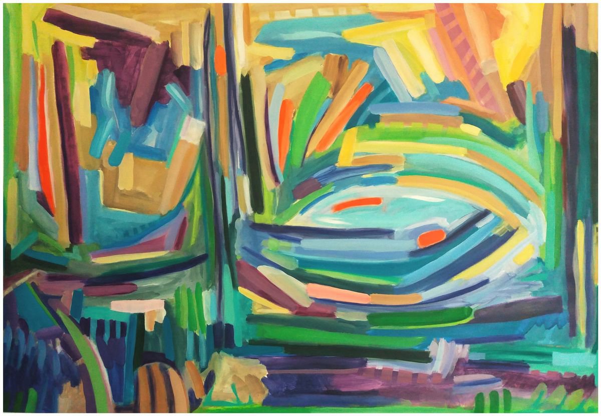 La Mare (The Pond) 29.1x 43 inches | Large Abstract Landscape | by Celine Baliguian