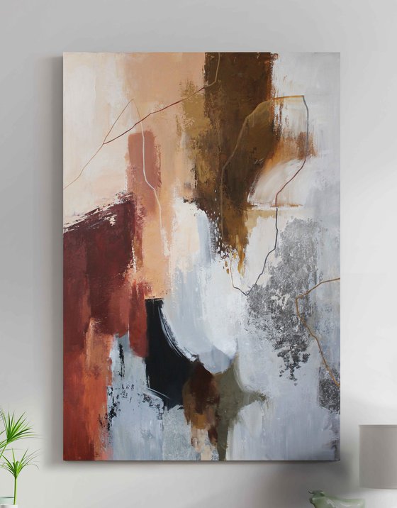"Impression 2" Brown silver abstract acrylic