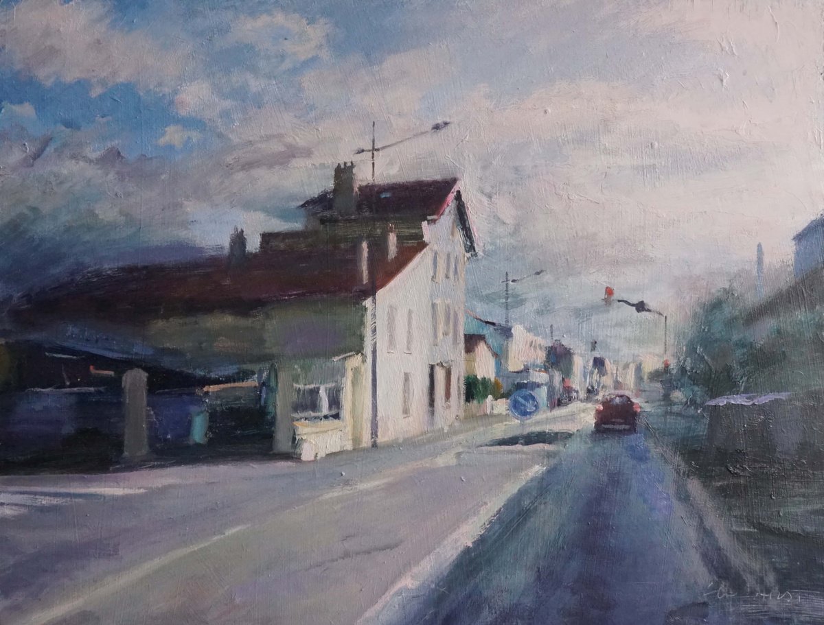 Expressive Cityscapes Oil Painting By Manuel Leonardi, 20 X 15", Alfortville Quay, Original Artwork