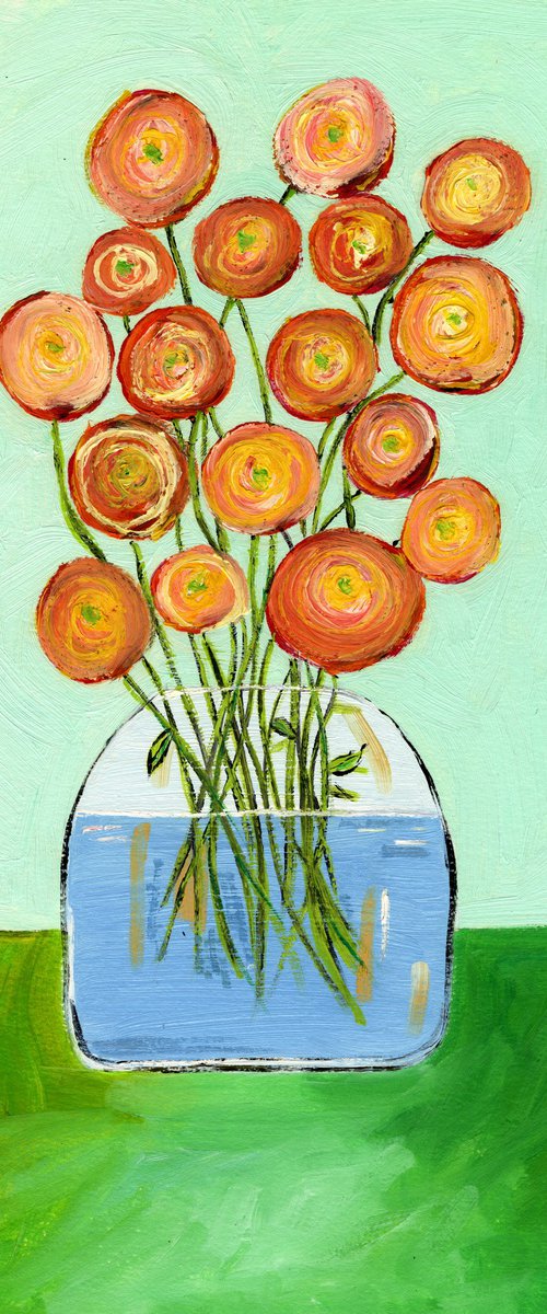 Vase with red orange flowers by Sharyn Bursic