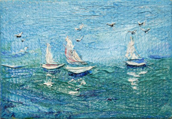 REGATTA , 3x2.2"  / ORIGINAL OIL PAINTING