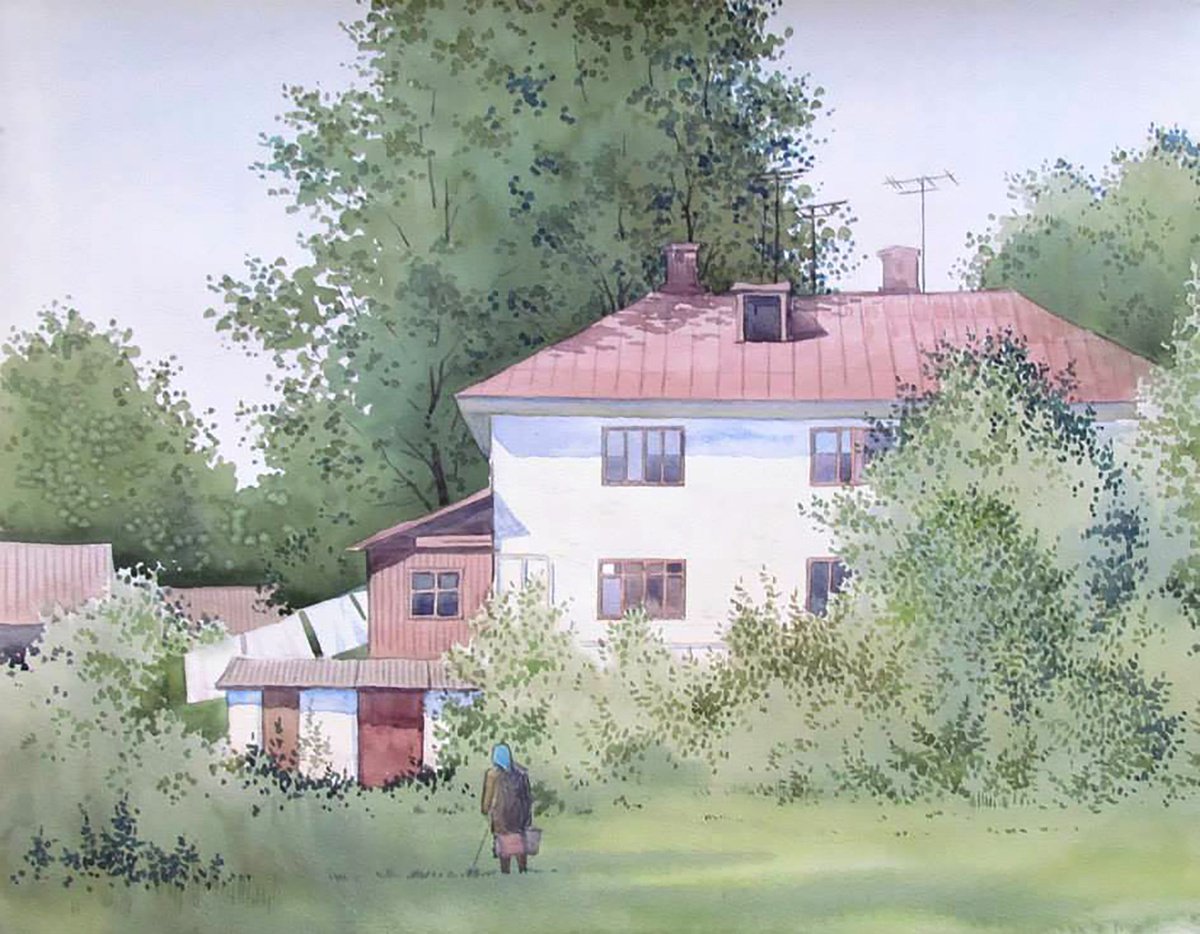 Impressionistic Cityscapes Watercolour By Valeriy Savenets-1, 20 X 16", Among The Greenery, Original Artwork