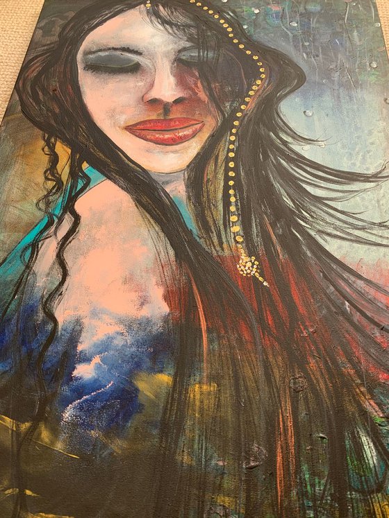 Woman Portrait, Morocco Inspired, Beautiful People, Original Paintings, Home Decor, Large Wall Art Gift Ideas, Original Artwork, Large Canvas Painting, Livingroom Decor, Bright Colours