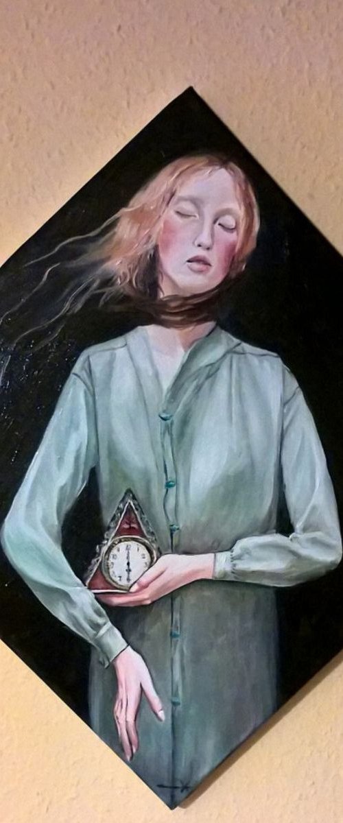 Woman with a clock by Viktória Déri