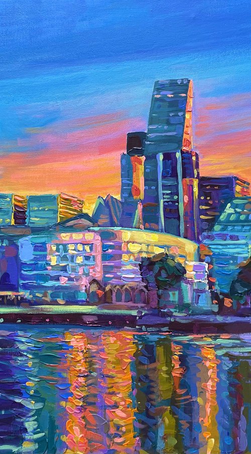London City Skyline at Sunset by Adriana Dziuba