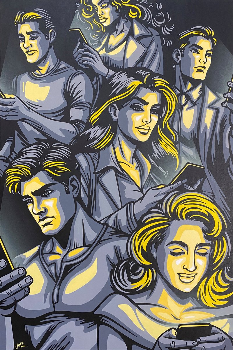 Urban And Pop Portrait Acrylic Painting By Jamie Lee, 31 X 47, Ships Passing In The Night, Original Artwork