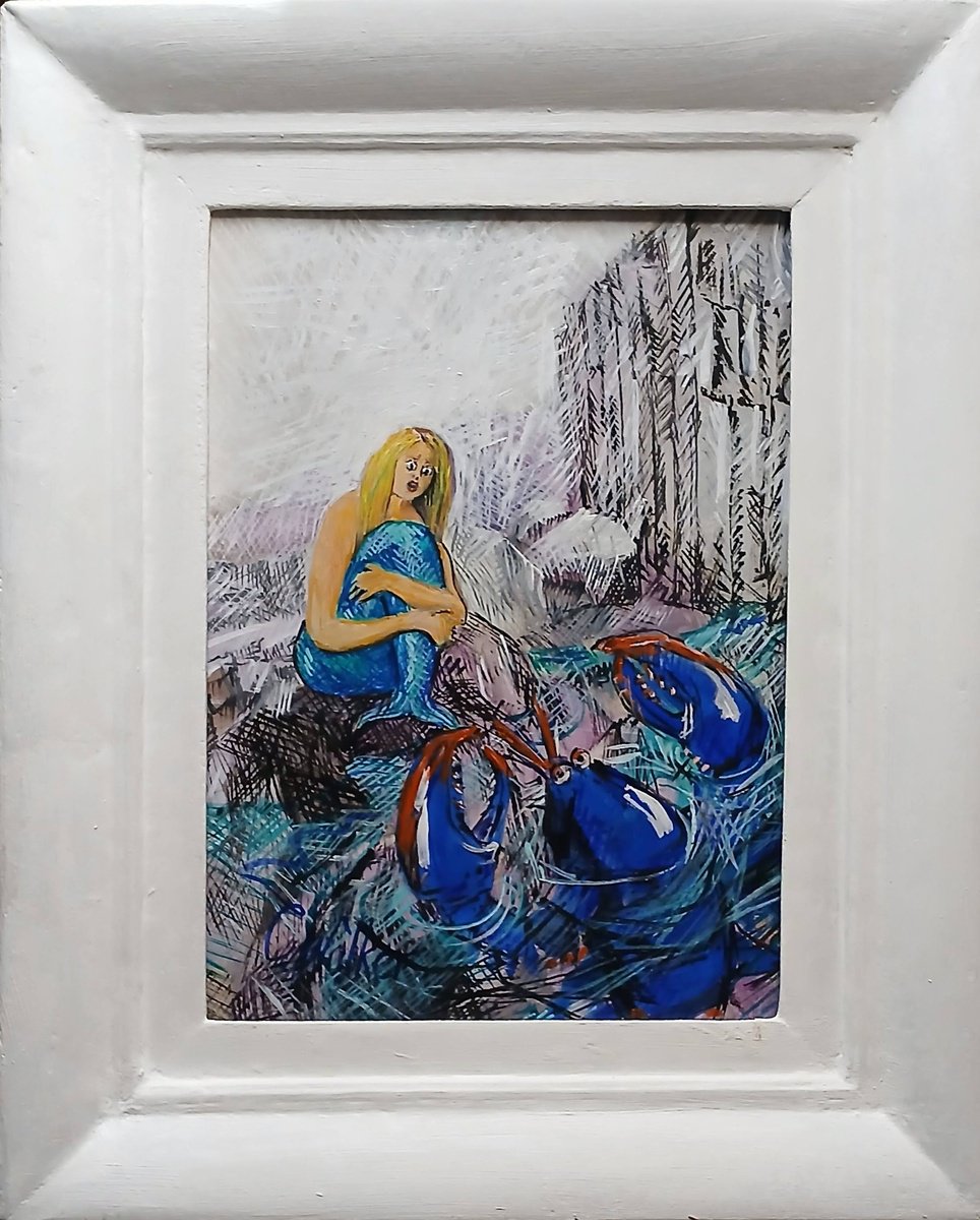 Portrait Oil Painting By Chris Walker, 9 X 12, Scared Mermaid, Original Artwork