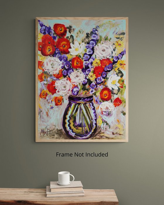 Poppies in a Deep Blue Vase