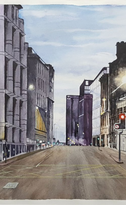 Glasgow City Centre Watercolour Painting Scottish Artist by Stephen Murray