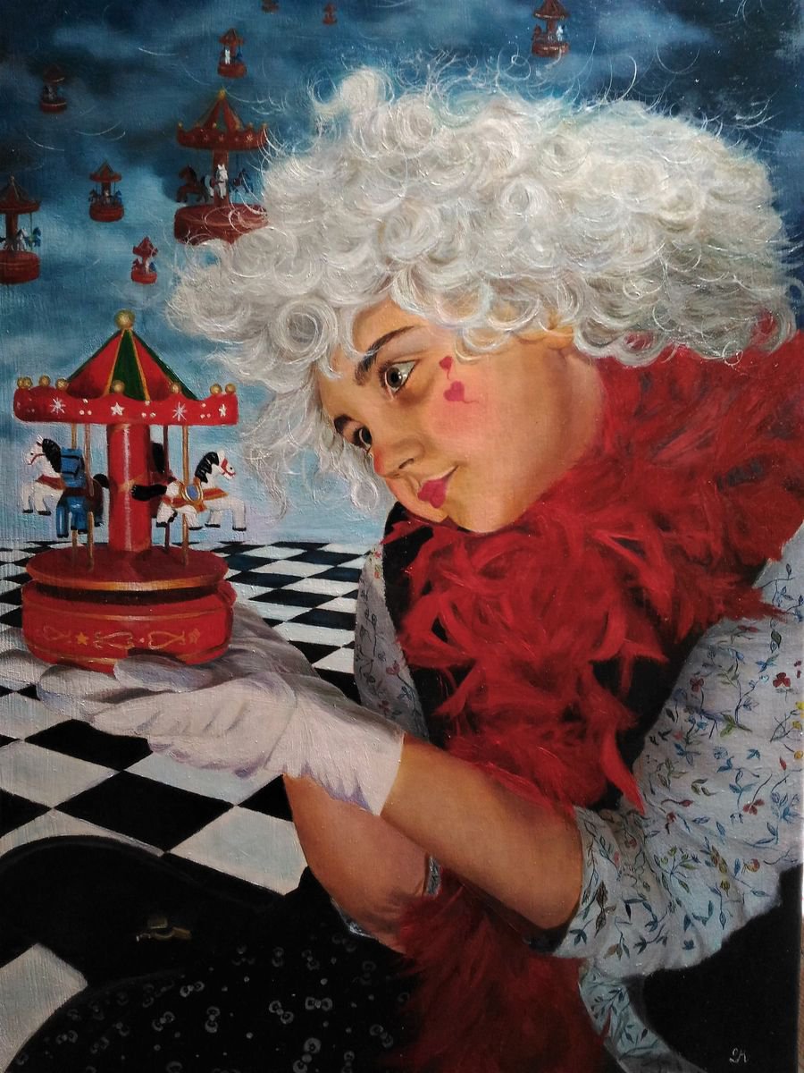 Surrealistic Portrait Oil Painting By Laura Muolo, 20 X 28", Astral Plan, Original Artwork