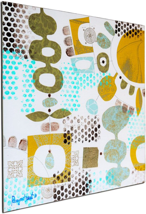 Aqua Sun And Gold Leaf Collage