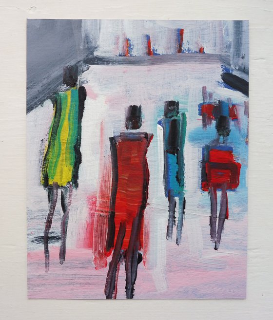 CITY FIGURES ABSTRACT SKETCH. Original acrylic painting.