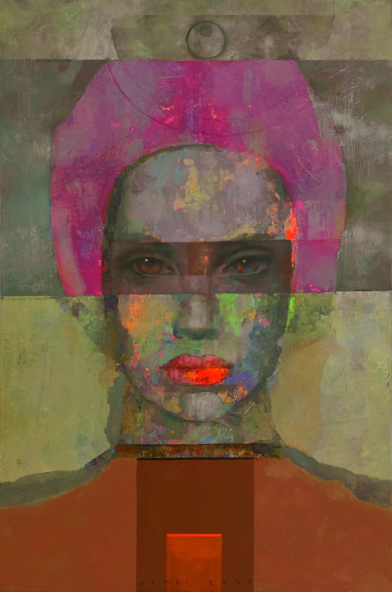 Urban And Pop Portrait Oil Painting By Victor Sheleg, 31 X 47", Lady Concept, Original Artwork