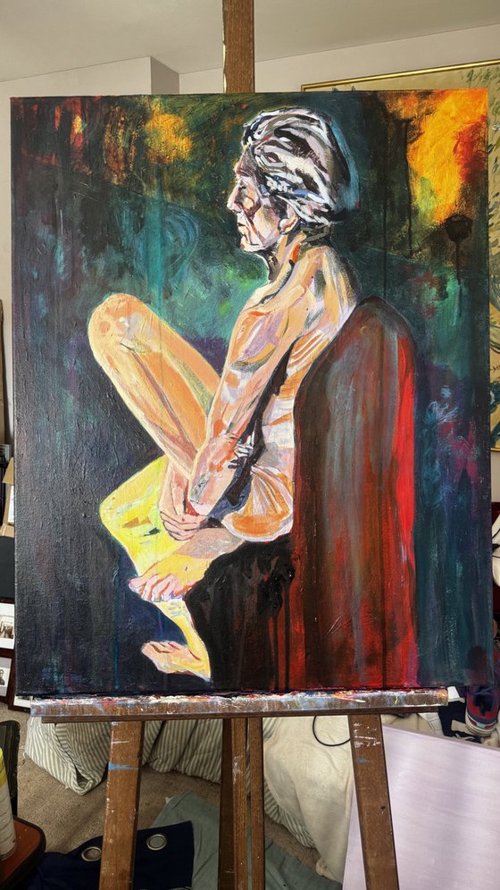 Seated Male Nude in Teal light